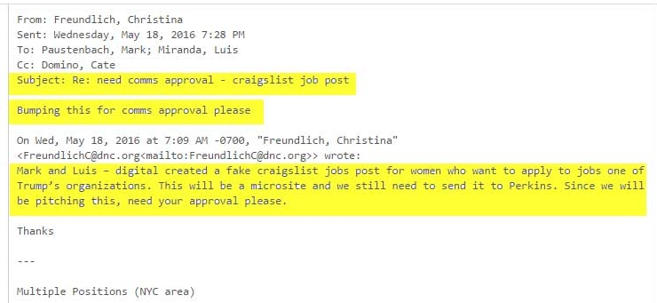 DNC Wikileaks: Posting Fake Sexist Donald Trump Craigslist ...